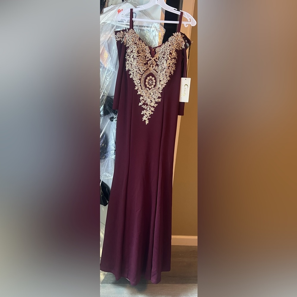 Cindy Collection- Gorgeous Plum long dress w gold